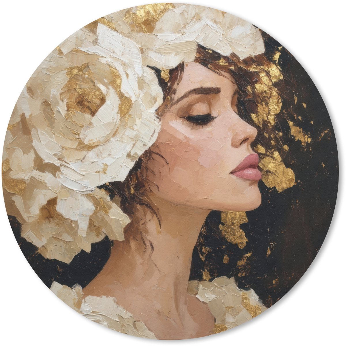 Muismat rond 30x30 cm - Mousepad Abstract - Vrouw - Bloemen - Wit - Ronde muismatten
