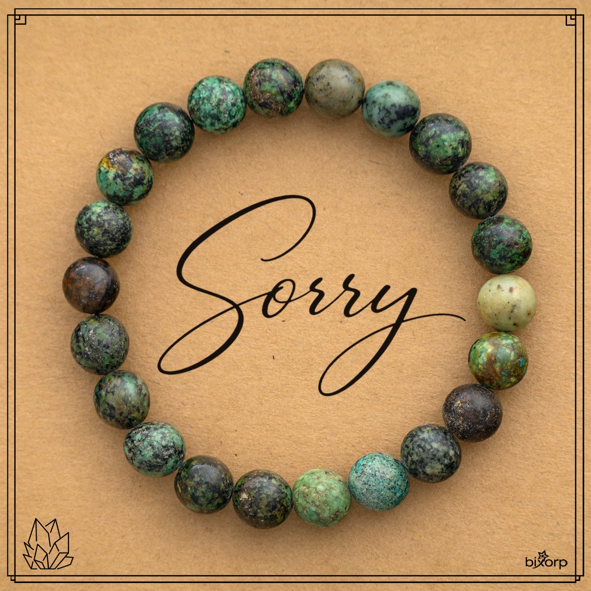 Bixorp Afrikaanse Turkoois Armband op Cadeau Kaartje - Sorry - 8mm / 22cm Edelsteen Kralenarmband - Inclusief Cadeau Envelop