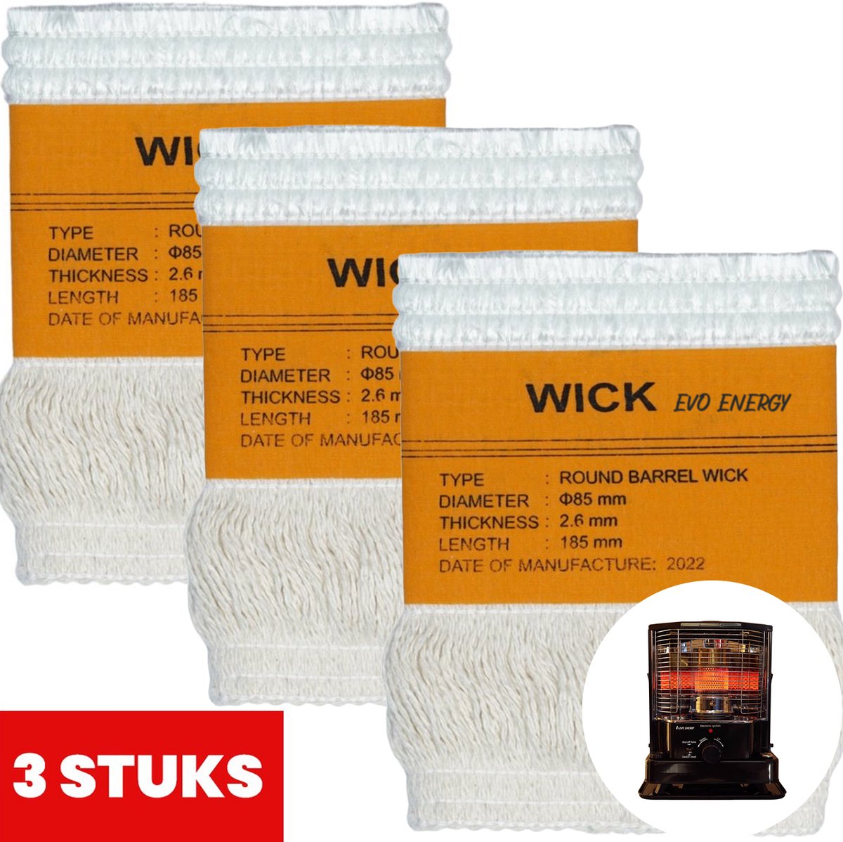 EvoEnergy Petroleumkachel Kous - Lont voor Petroleumkachel - 3 Stuks - Universeel - 85 x 185mm