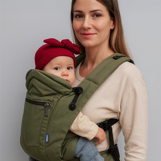 LUVION® Baby carrier ANDES Pine Green - Draagzak Baby - Ergonomische Buikdrager en Rugdrager - OEKO-TEX® Katoen - Groen van Merkloos — afbeelding 5