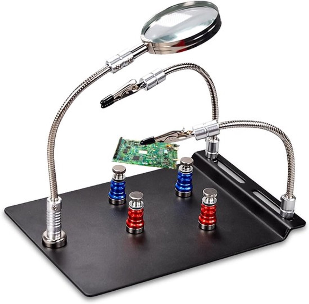 Derde hand lassen met magnetische hand en vergrootglas