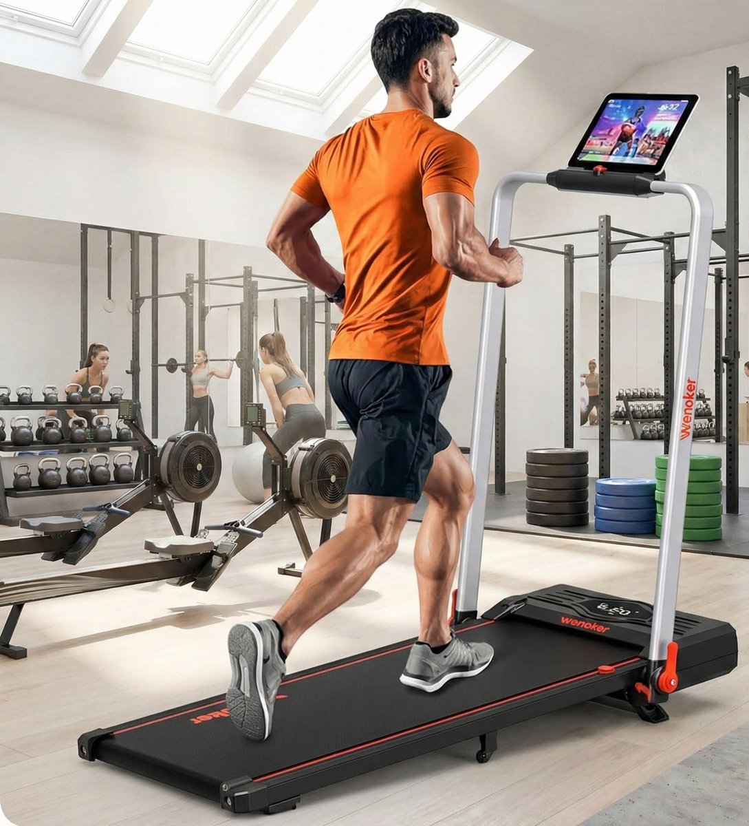 Treadmill inklapbaar met helling, 12 km/u, 12 programma's, LED-display, afstandsbediening en app – Designbest