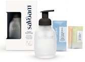 Schuimende Handzeep - saVoam starterspakket Zwart - Navulling - 3 x 300 ml - Vegan - Duurzaam - Hydraterend - inclusief glazen saVoam flacon