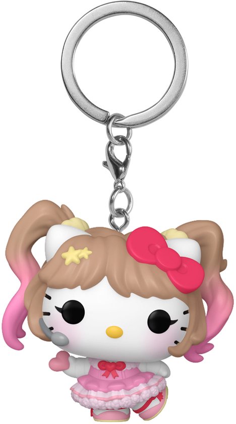 Porte-clés Hello Kitty K-Pop Funko Pop!, avec nœud et robe roses, avec anneau métallique.