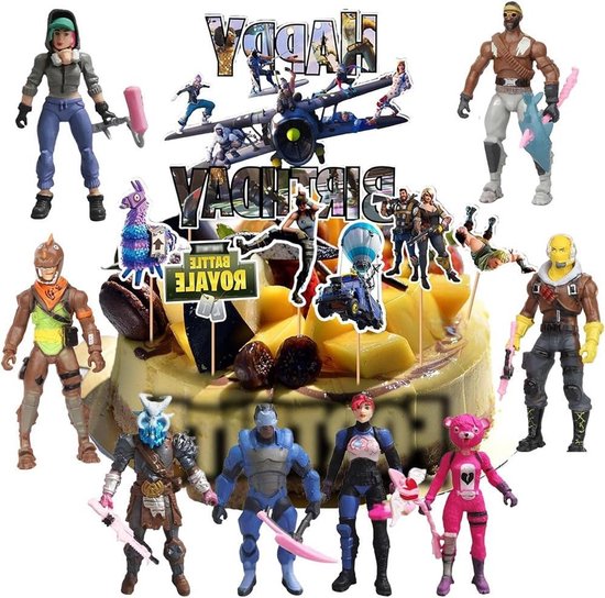 17-delige set Fortnite thema cupcake toppers voor kinderen - taartdecoratie en miniatuurfiguren voor themafeesten