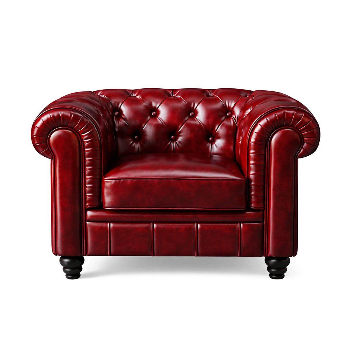 Chesterfield Bank 1-Zits - Rood - Leer - Bank - Sofa - Fauteuil