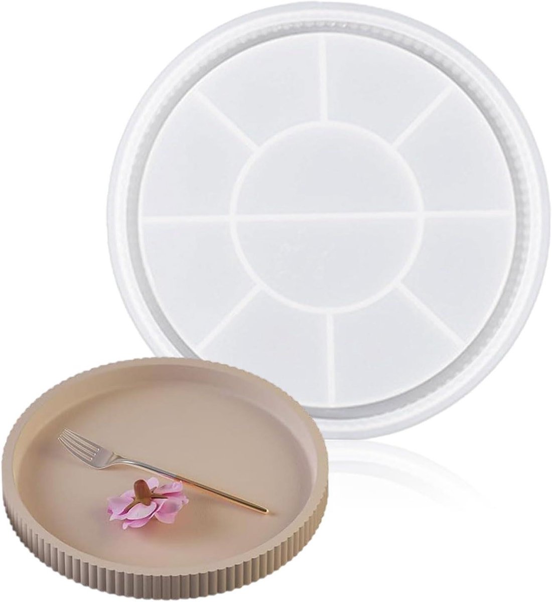 Rond siliconen dienblad met groeven, 22,5 cm diameter, opbergvorm voor epoxyhars mallen