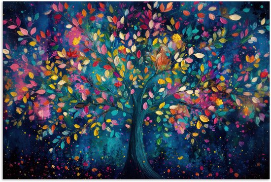 Poster 60x40 cm - Kleurrijk - Boom - Magisch - Abstract - Posters - Kamer decoratie - Wanddecoratie woonkamer - Muurdecoratie slaapkamer