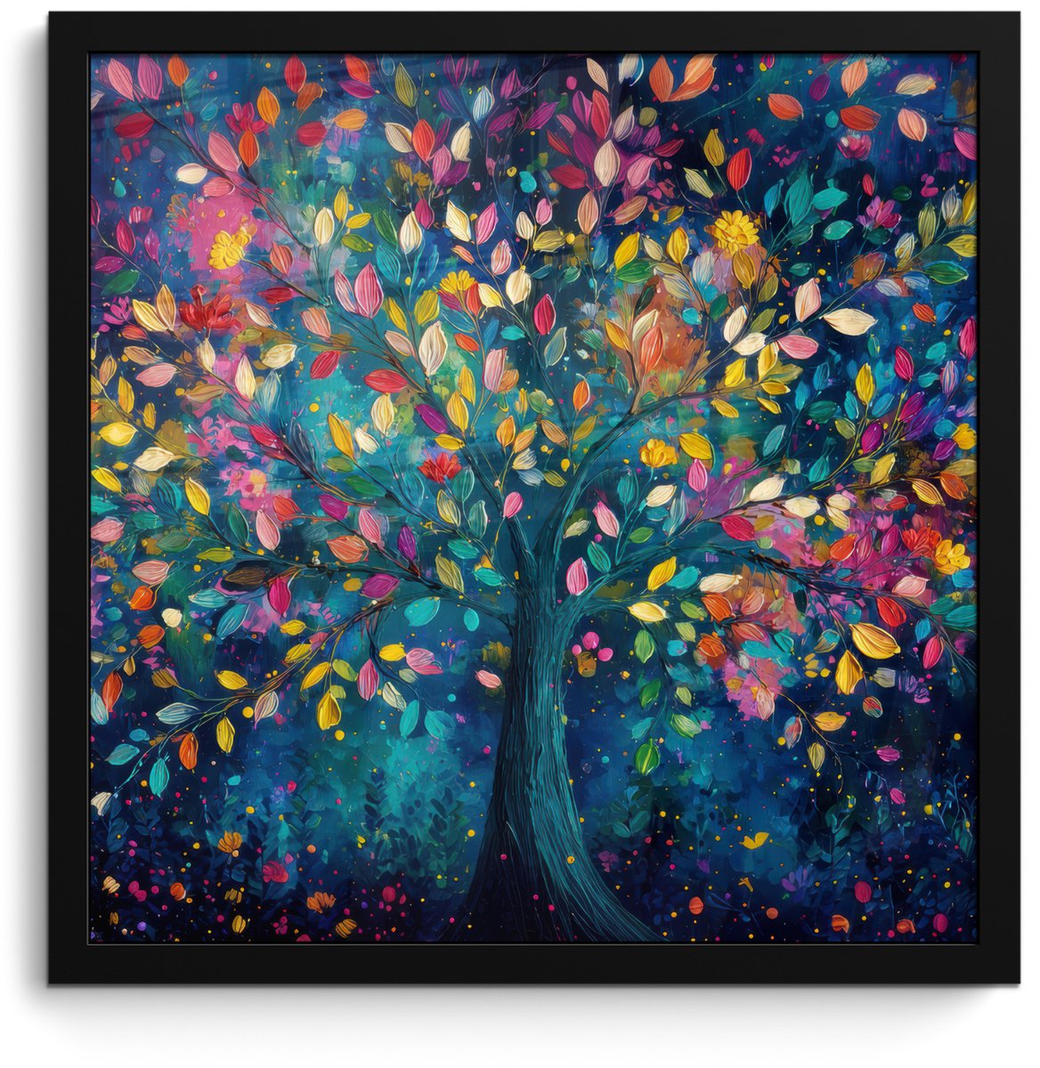 FrameYourWall Poster in lijst - Fotolijst 40x40 cm - Posters - Kleurrijk - Boom - Magisch - Abstract - Posterlijst zwart - Decoratie - Wanddecoratie woonkamer - Muurdecoratie slaapkamer
