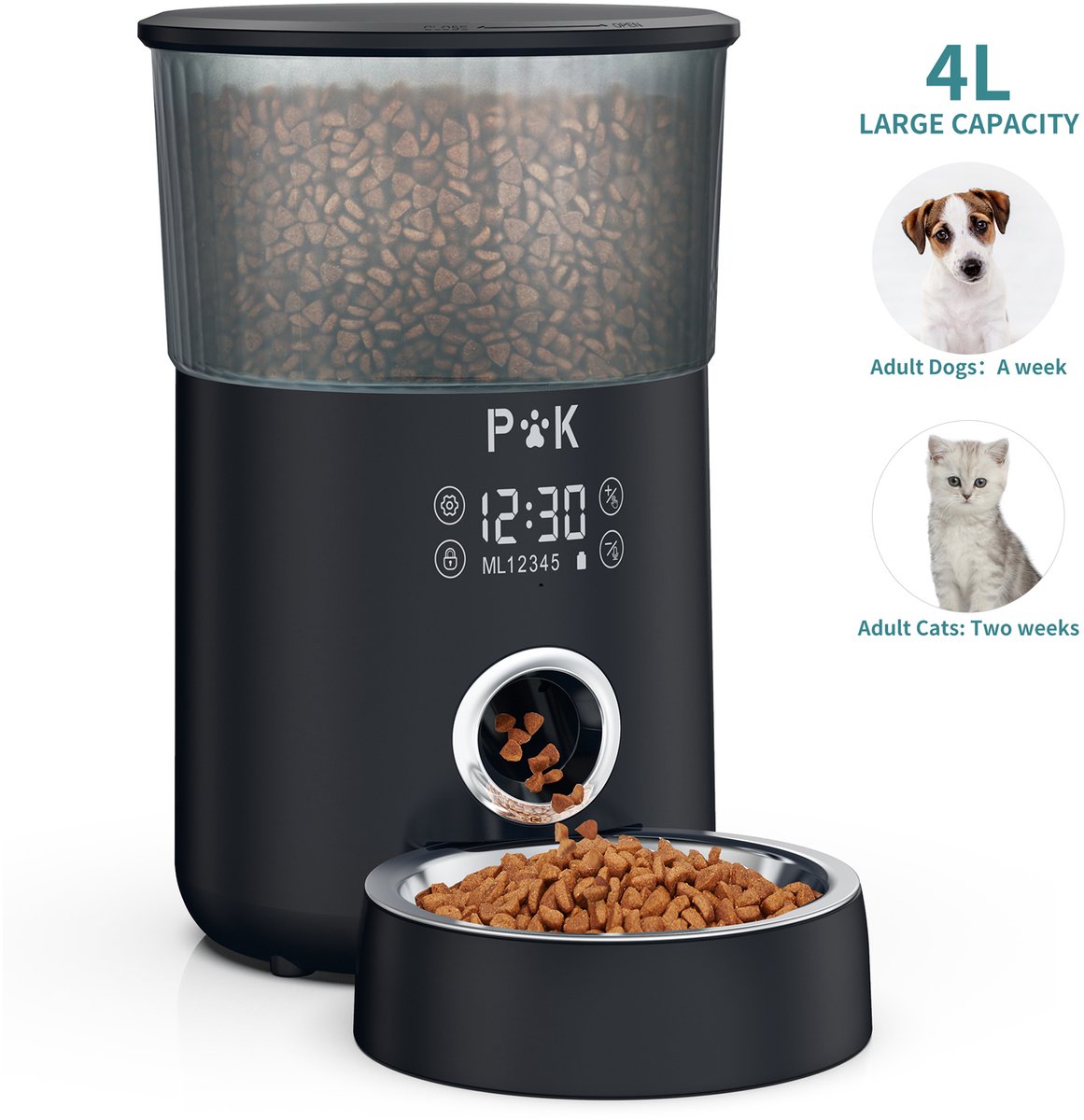 PUPPY KITTY Automatische Voerbak – Touchscreenbediening Voerbak – 4L - Voerautomaat - Voerdispenser - Voerbak Kat – Voerbak Hond - Voerautomaat Kat - Zwart