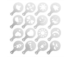 Latte Art Stencils - Koffie Decoratie - Cappuccino Versieren - 16 Stuks Set - N.v.t. - Zwart