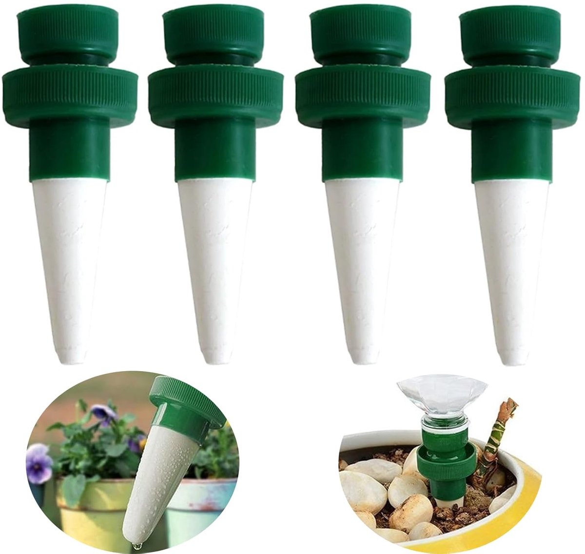 4stuks Keramische Waterdruppelaar Groen - Plant Waterer Spikes - Ideaalm voor Binnen & Buitenpotplanten