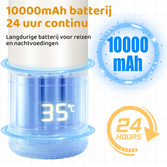 Draagbare Flessenwarmer met 10.000mAh Accu - 500ml Baby Waterwarmer - Snoerloos Gebruik - Precieze Temperatuurregeling & 24u Warmhoudfunctie - Oplaadbaar via USB-C - Kinderslot - Wit/Rvs van Merkloos — afbeelding 3