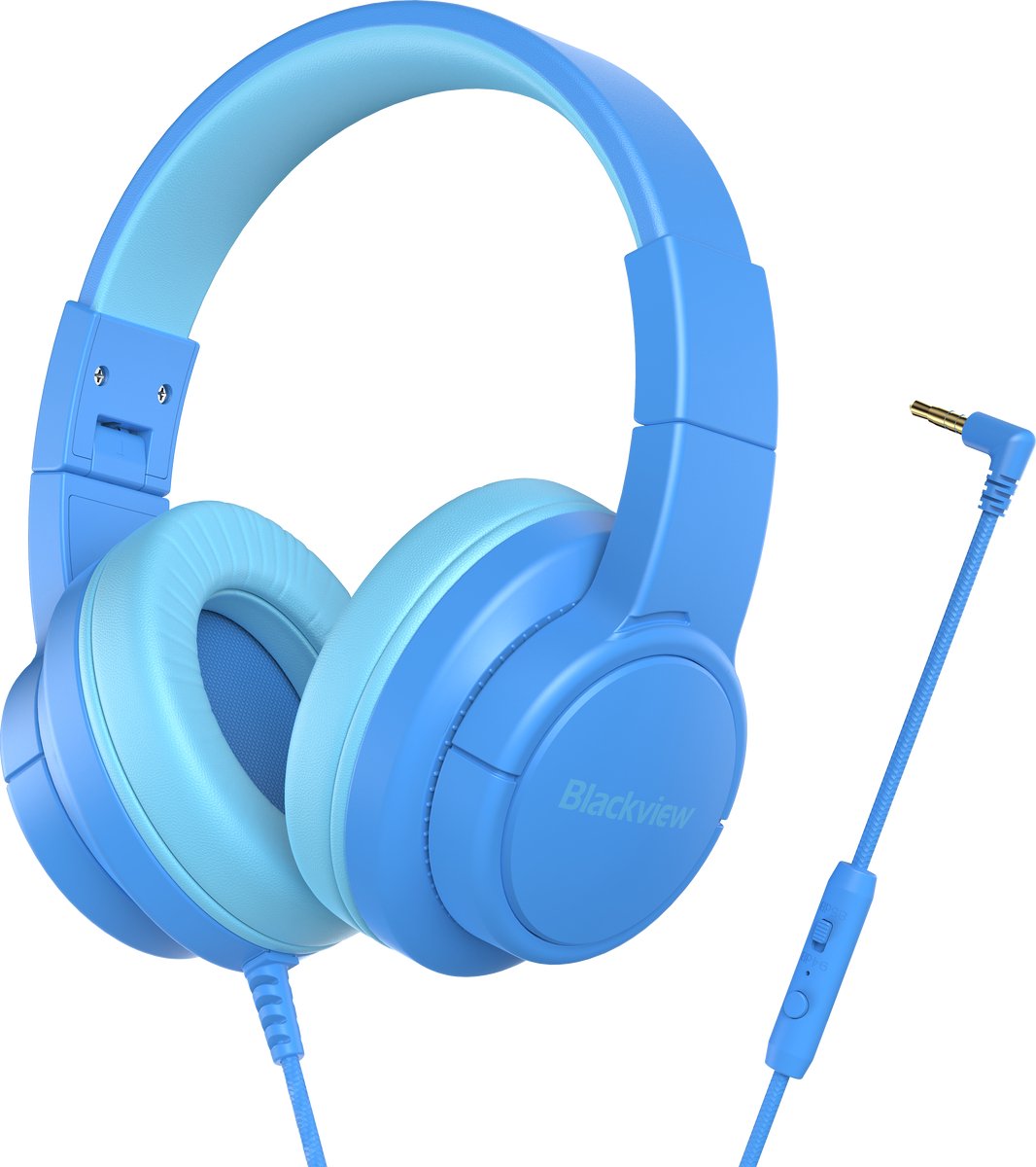 Blackview FitBuds K1 Over-ear hoofdtelefoon - On Ear bedrade opvouwbare hoofdtelefoon voor kinderen - beperkt volume, 3,5 mm- en USB-C-kabel meegeleverd - Blauw