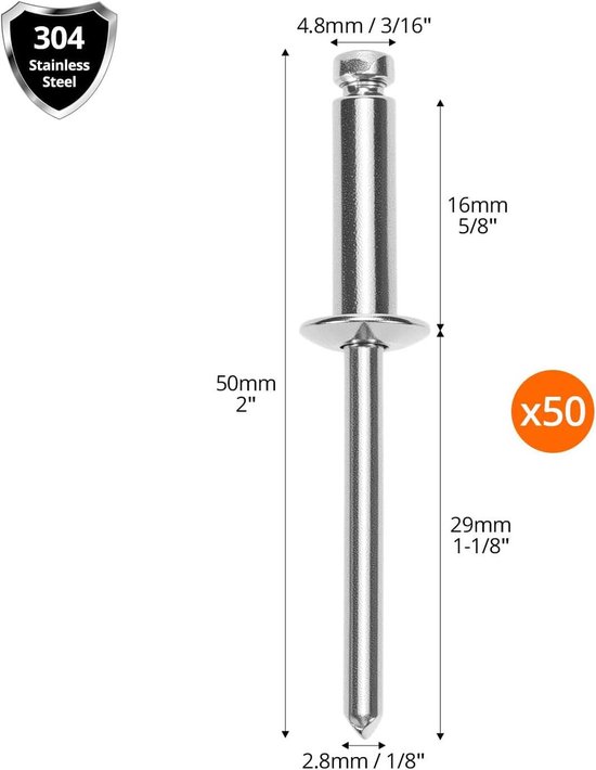 Rapid Blindniete - Nietdurchmesser: 4,8 mm, Nietlänge: 10 mm, 50 Stk. online kaufen bei
