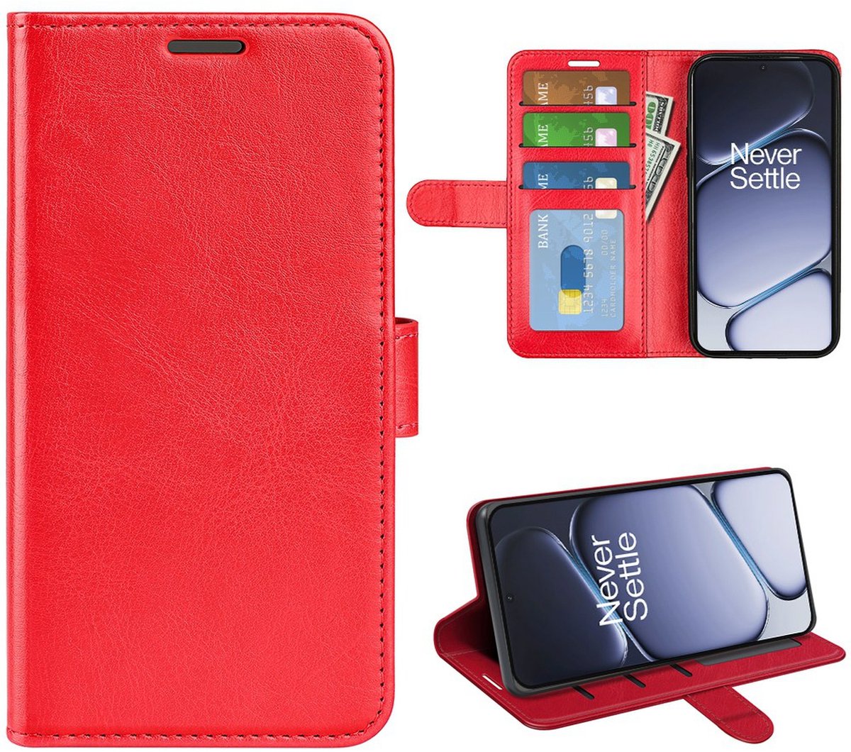 MobyDefend Hoesje - Geschikt voor OnePlus 15R - Wallet Book Case (Sluiting Achterkant) - Rood