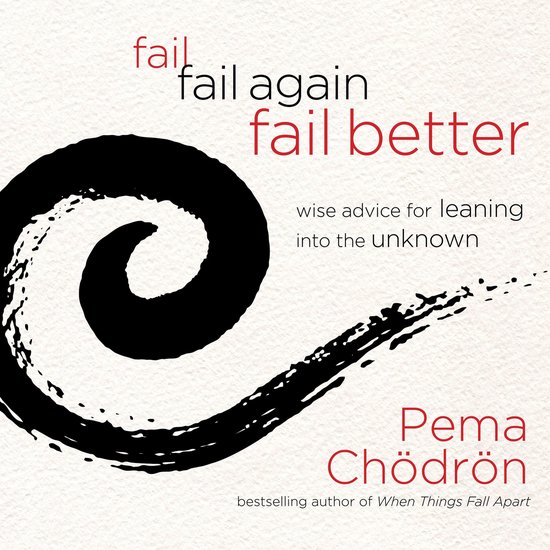 Boekomslag met de tekst 'fail, fail again, fail better' in rood en zwart, met een zwarte kwaststreek-spiraal.