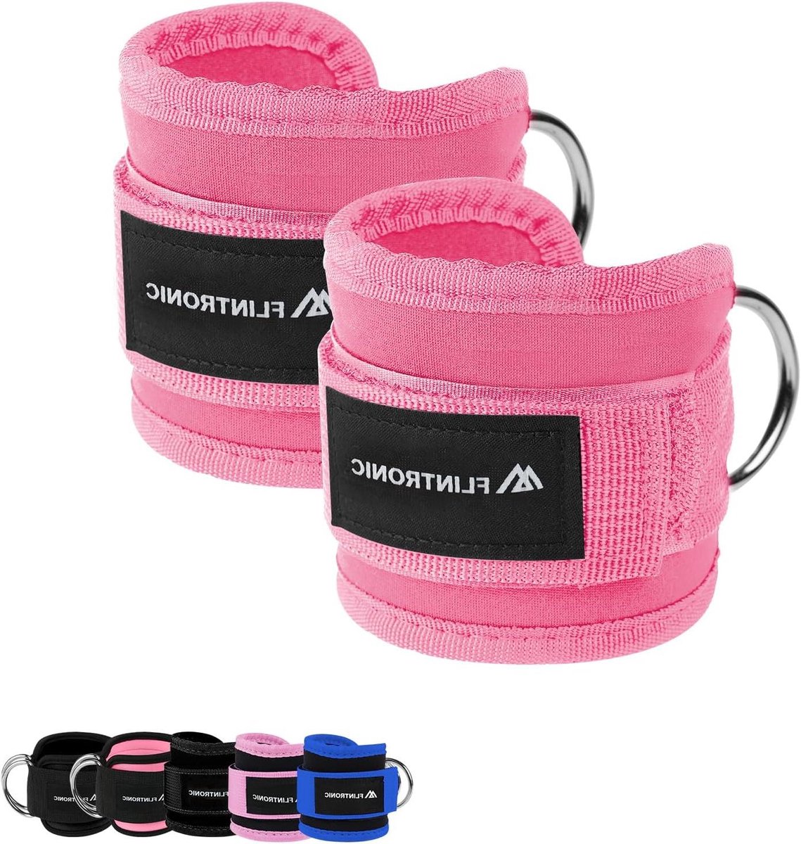 Enkelbandjes voor kabelmachine met dubbele D-ring, neopreen verstelbaar, spierversteviging, unisex - roze