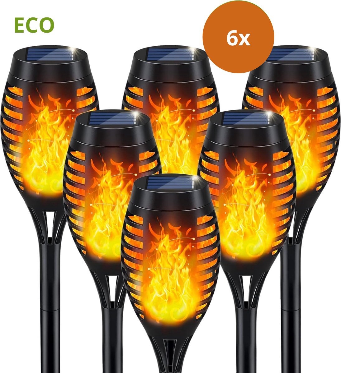 Mister GoGo Tuinverlichting - LED Tuinfakkels - Tuinverlichting op Zonne Energie - Buitenverlichting - Lamp voor in de Tuin - 51cm - 6 Stuks