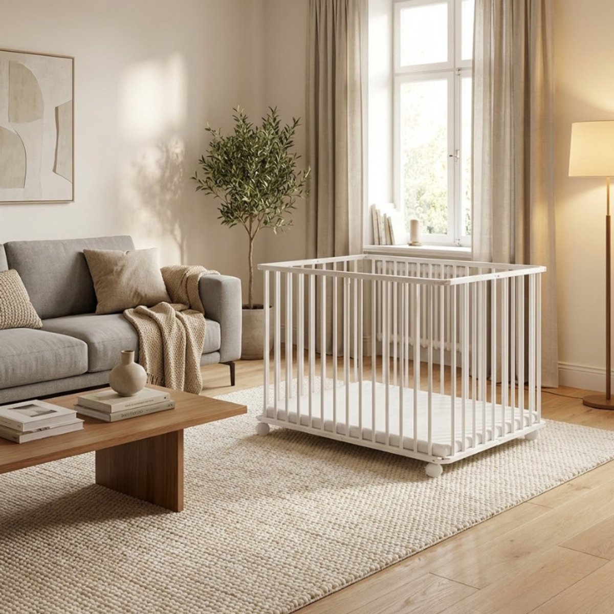 Bebies First LIAM Babybox Inklapbaar / Baby box – Kinderbox / Playpen Met Wieltjes - 99 x 75 x 74 cm - Wit