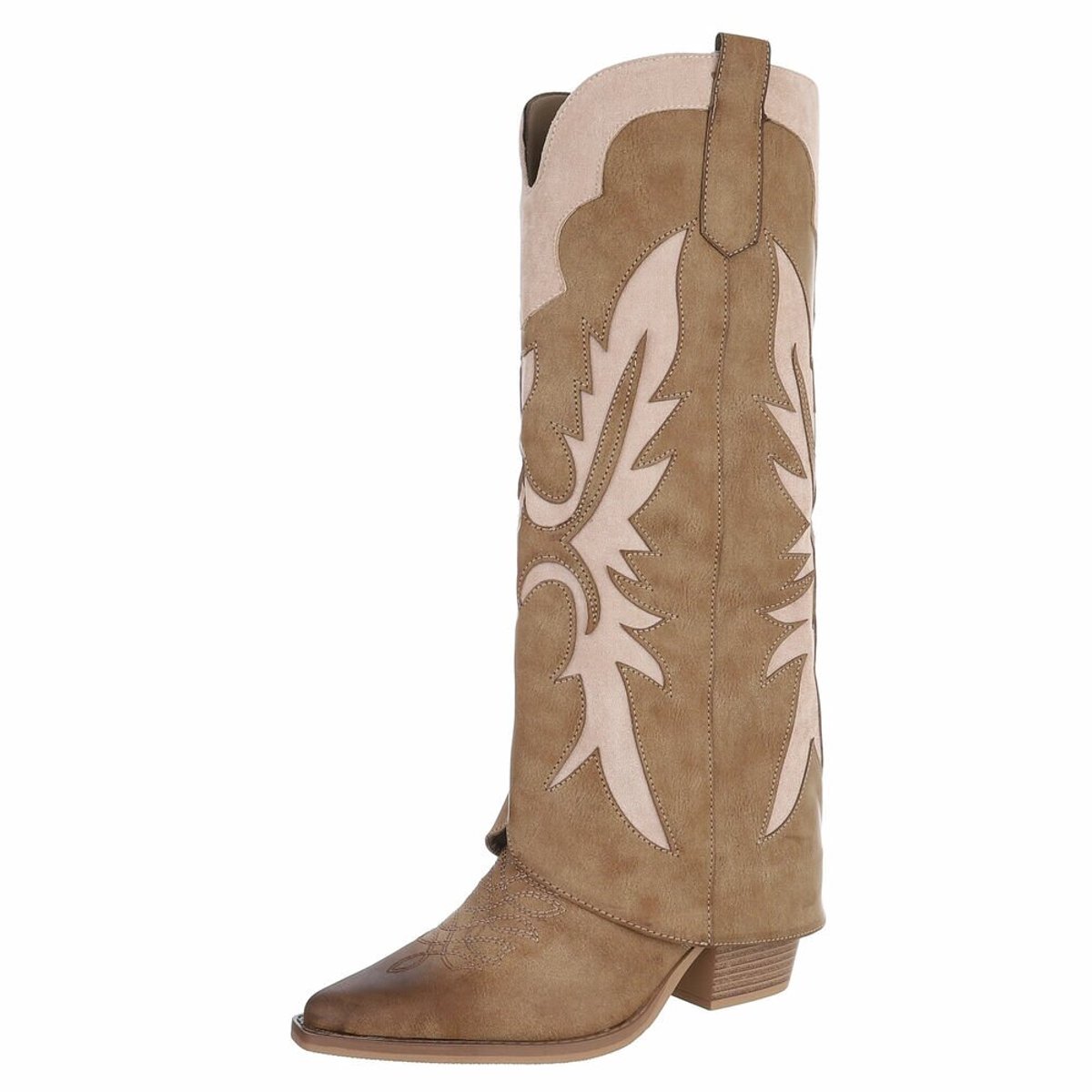 ZoeZo Design - laarzen - lange laarzen - kaplaarzen - cowboylaarzen - beige - khanki - suedine - kunstleer - met rits - maat 40 - hakhoogte 5 cm