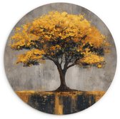 WallCircle® Wandcirkel 60x60 cm - Muurcirkel Boom - Bladeren - Goud - Abstract - Muurdecoratie woonkamer - Wanddecoratie slaapkamer - Kamer decoratie accessoires - Ronde schilderijen