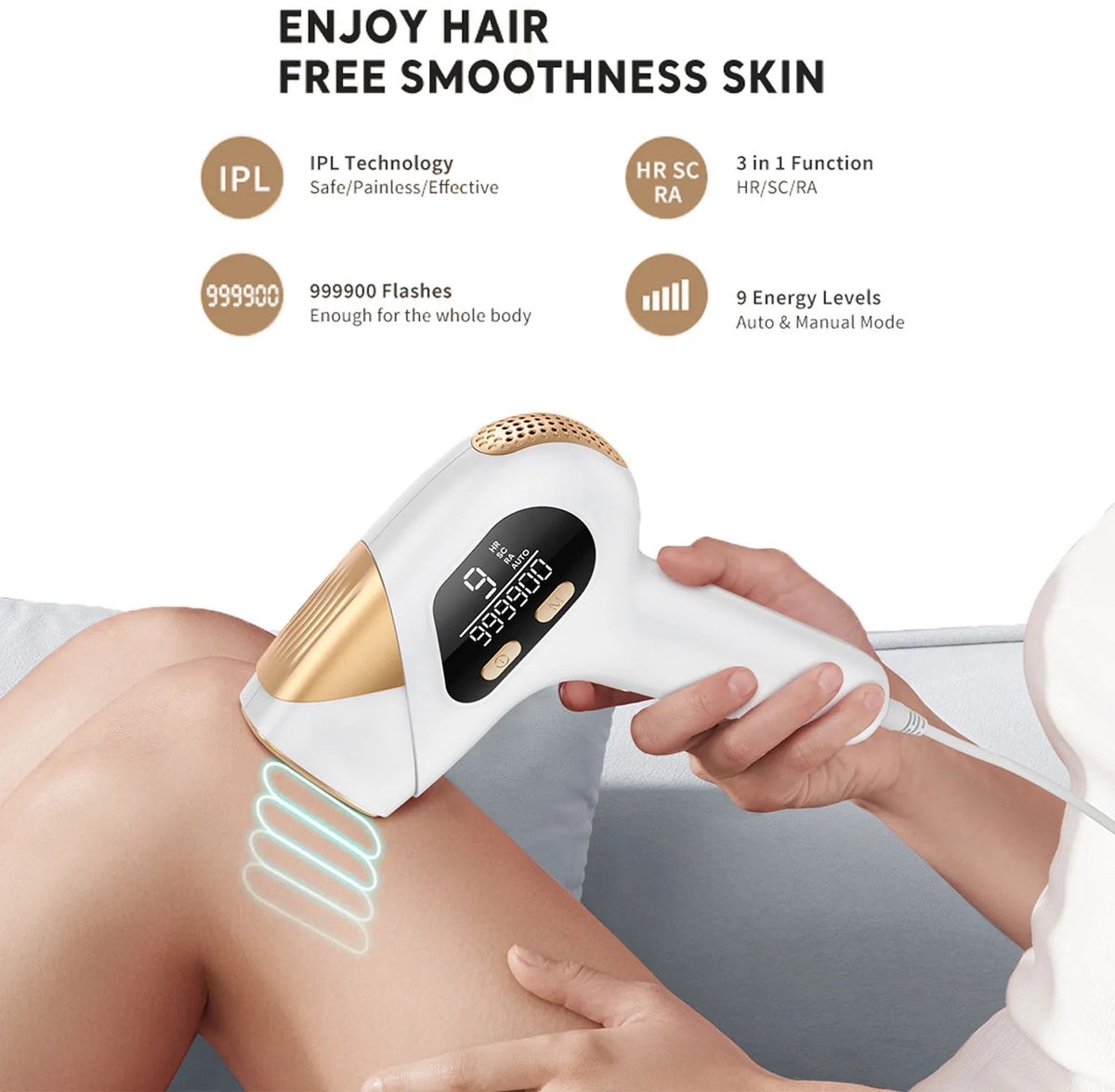 Tresaro IPL-laser Ontharing 9-energietiveaus Pulsen Permanente pijnloze laserhaarepilator voor vrouwen Lichaam Bikini Gezicht thumbnail 5