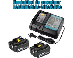 Upgrade van 2 stuks 18V 8000mAh/8,0Ah-batterijen compatibel met Makita elektrisch gereedschap met LED-indicator en oplader