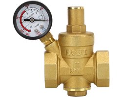Waterdrukregelaar 1 Inch Messing Verstelbaar met Reducer Meter - Drukregelaar voor Waterdruk DN25 - Optimaliseert Waterdruk