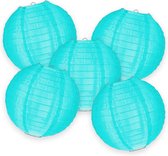 5-set LMPN® nylon lampionnen - ijsblauw - 25cm - voor buiten