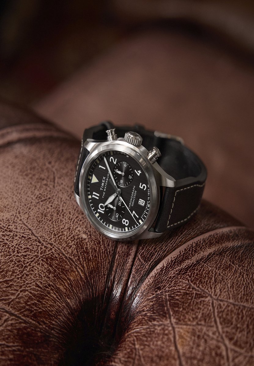 Timex Waterbury Ace Chronograph Quartz Chronograaf Horloge Zilverkleurig Kast: 100% Roestvrij Staal | Armband 100% Leer 41 mm TW2Y19000AJ