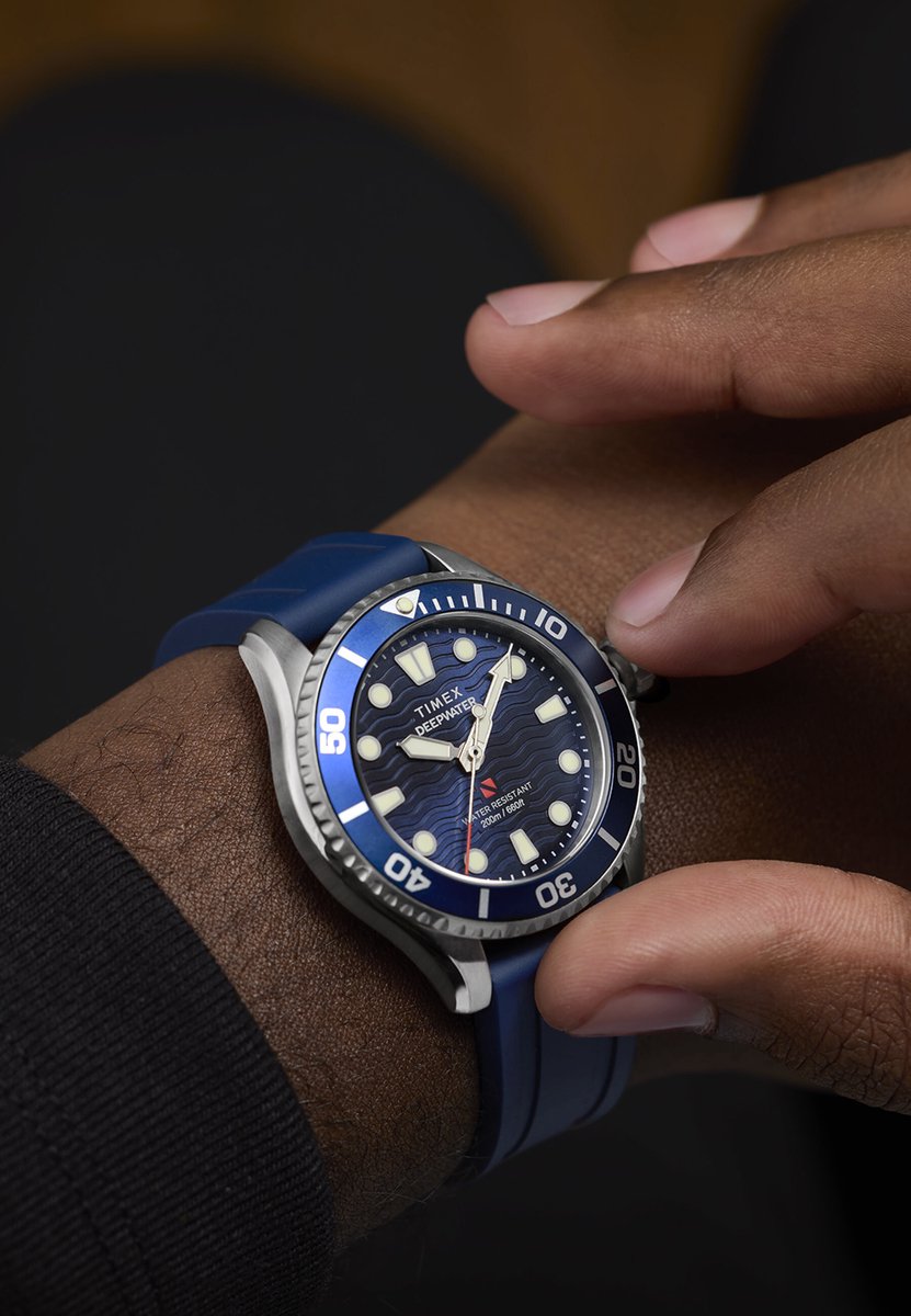 Timex Deepwater Meridian Quartz Analoog Horloge Blauw Kast: 100% Roestvrij Staal | Armband 100% Rubber 38 mm TW2Y40300AJ