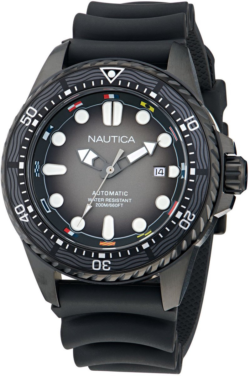 Nautica Nct Sea Dive Quartz Analoog Horloge Zwart Material 100% Roestvrij Staal 100% Siliconaarmband 47 mm NAPSDF505, NAPSDF506