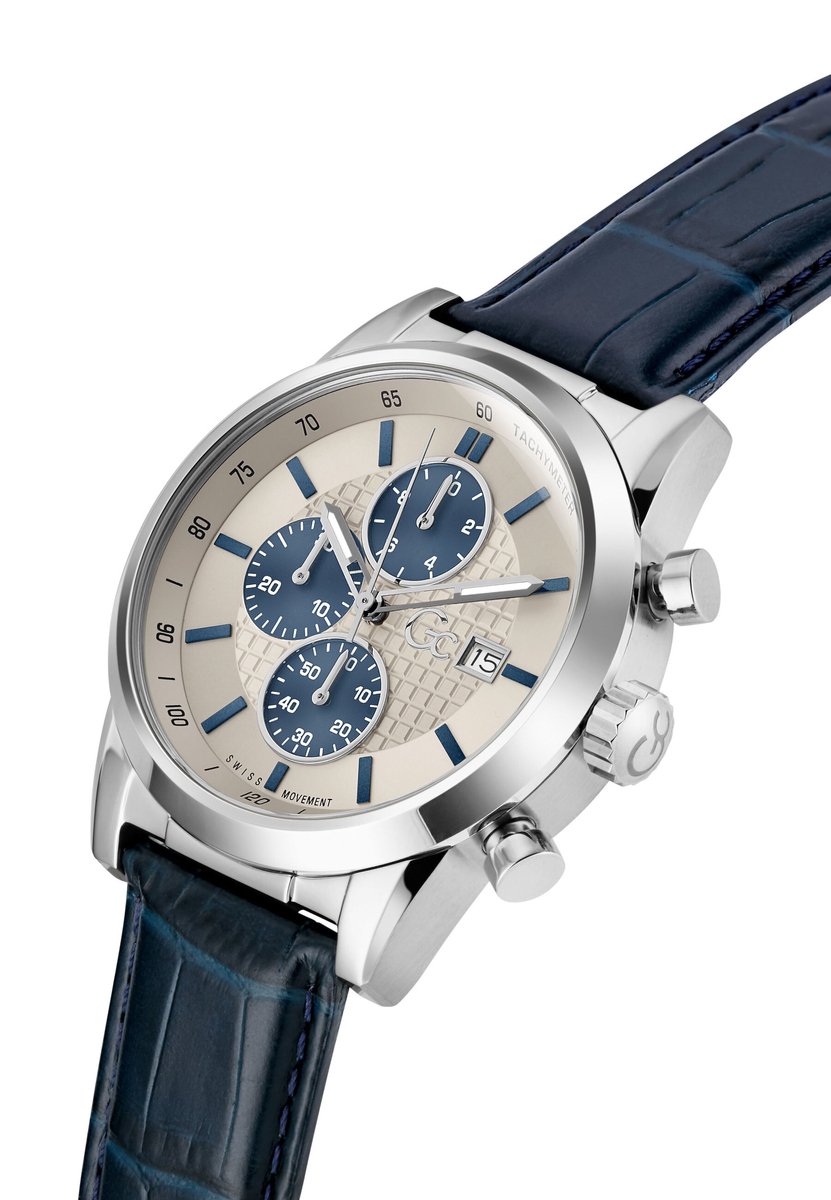 Gc Gc Gallant Quartz Analoog Horloge Blauw Case: 100% Stainless Steel | Armband: 100% Genuine Leather 42 mm Z61003G1