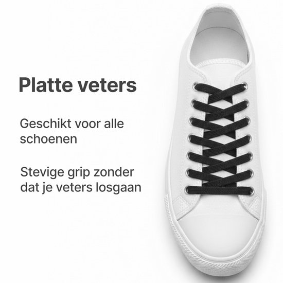 Witte sneaker met zwarte platte veters.