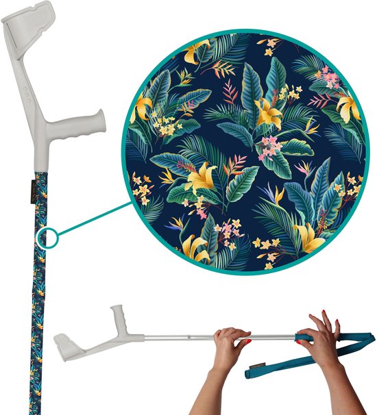 myCover Flowers - 1 stuk - Trendy hoes voor krukken en wandelstokken, past op elke kruk of wandelstok, elastische stof, wasbaar 30°C, verschillende patronen - Excl. Kruk