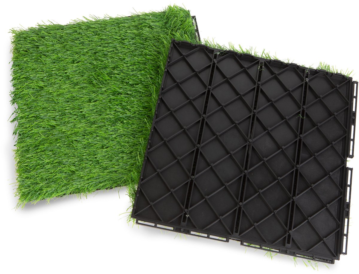 Kunstgras Kliktegel Vloer – Groen – 30 × 30 Cm – Set Van 6 Stuks (±0,5 M²) – Modulair Kliksysteem – Voor Terras, Balkon En Tuin – Weerbestendig En Onderhoudsvrij [11541]