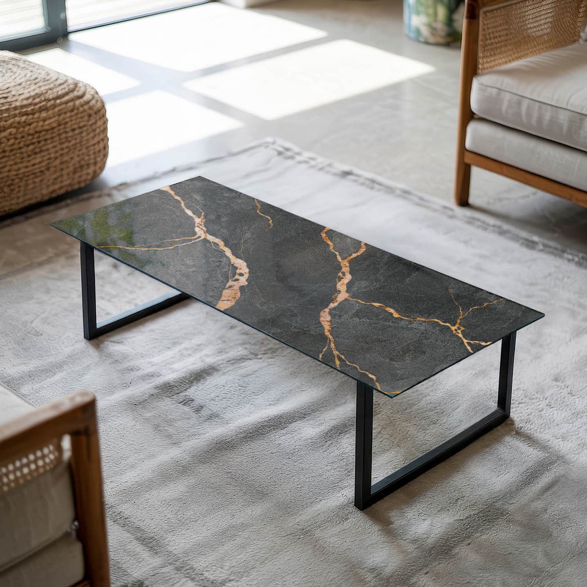 Coloray Tafelblad - Tuintafelblad - 125x50 cm - Zwart - Rechthoek Glazen Tafelblad - Tafel