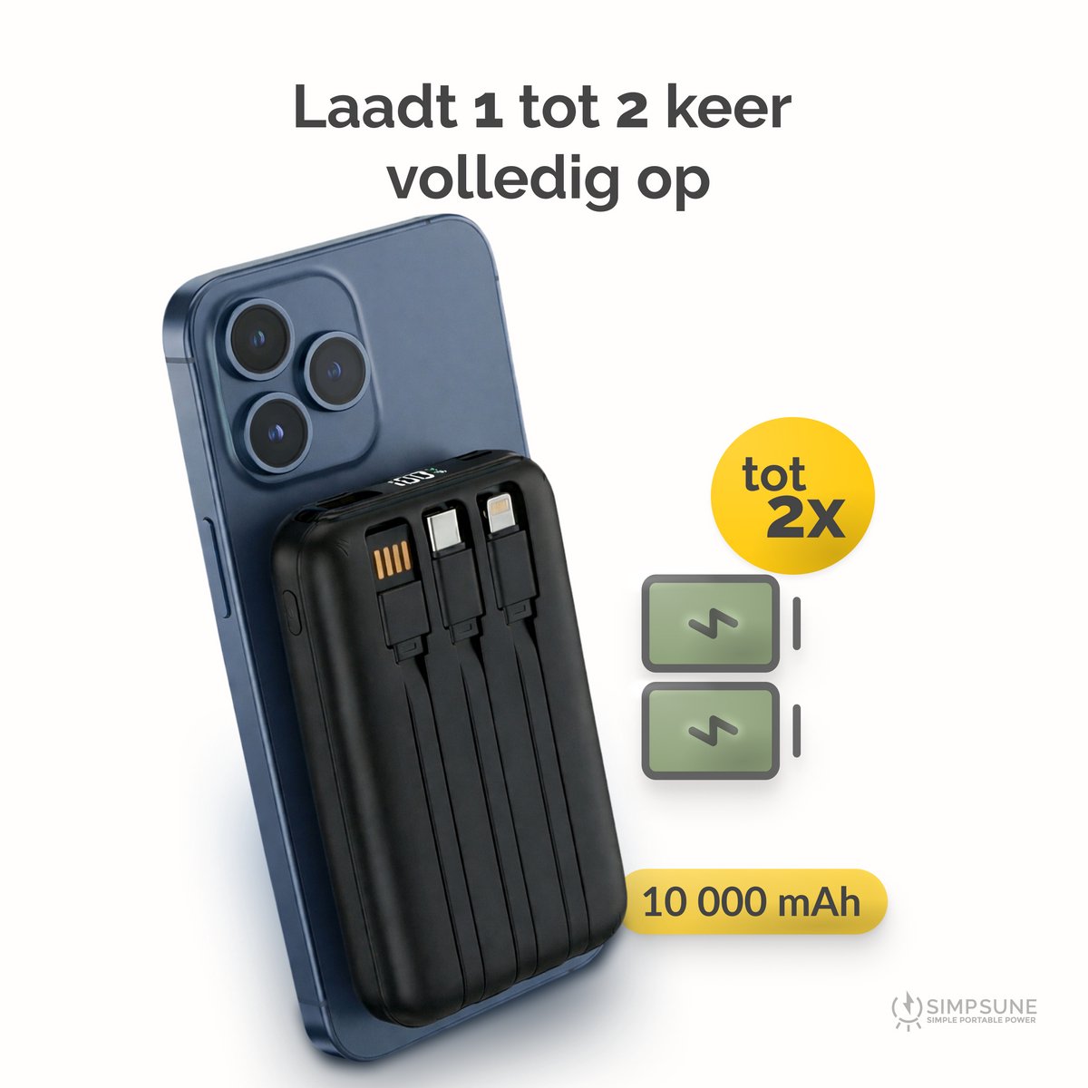 Simpsune 7 in 1 MagSafe Powerbank 10000mAh Zwart - afbeelding 3