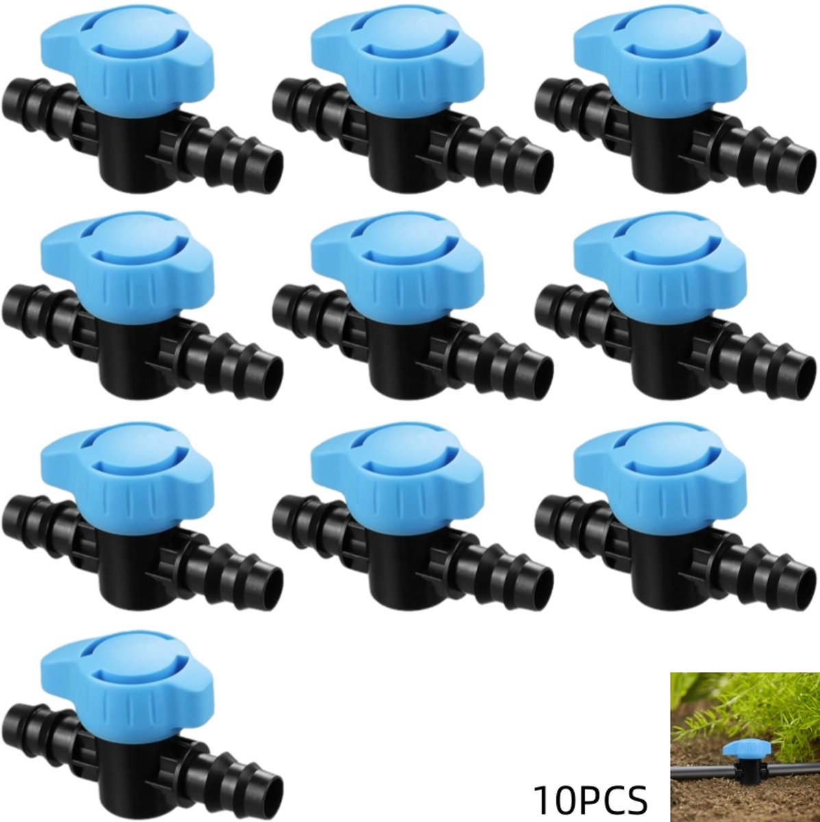 10 stuks - Druppelirrigatie ventielen met weerhaak van 1/2 inch - afsluitklep van 1/2 inch - inline kogelafsluiters - voor druppel- of sproeisystemen - 16mm