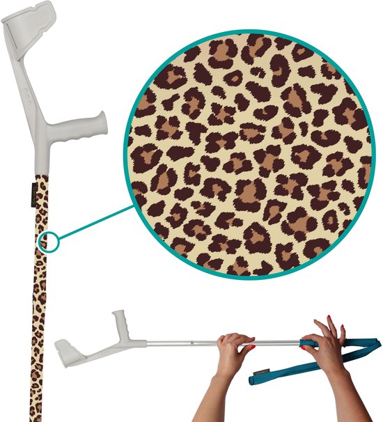 myCover Leopard - 1 stuk - Trendy hoes voor krukken en wandelstokken, past op elke kruk of wandelstok, elastische stof, wasbaar 30°C, verschillende patronen - Excl. Kruk