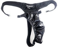BamBella ® - String - Maat S/M Zwart SM kleding BDSM met rits erotische heren kleding ondergoed lingerie onderbroek zwart