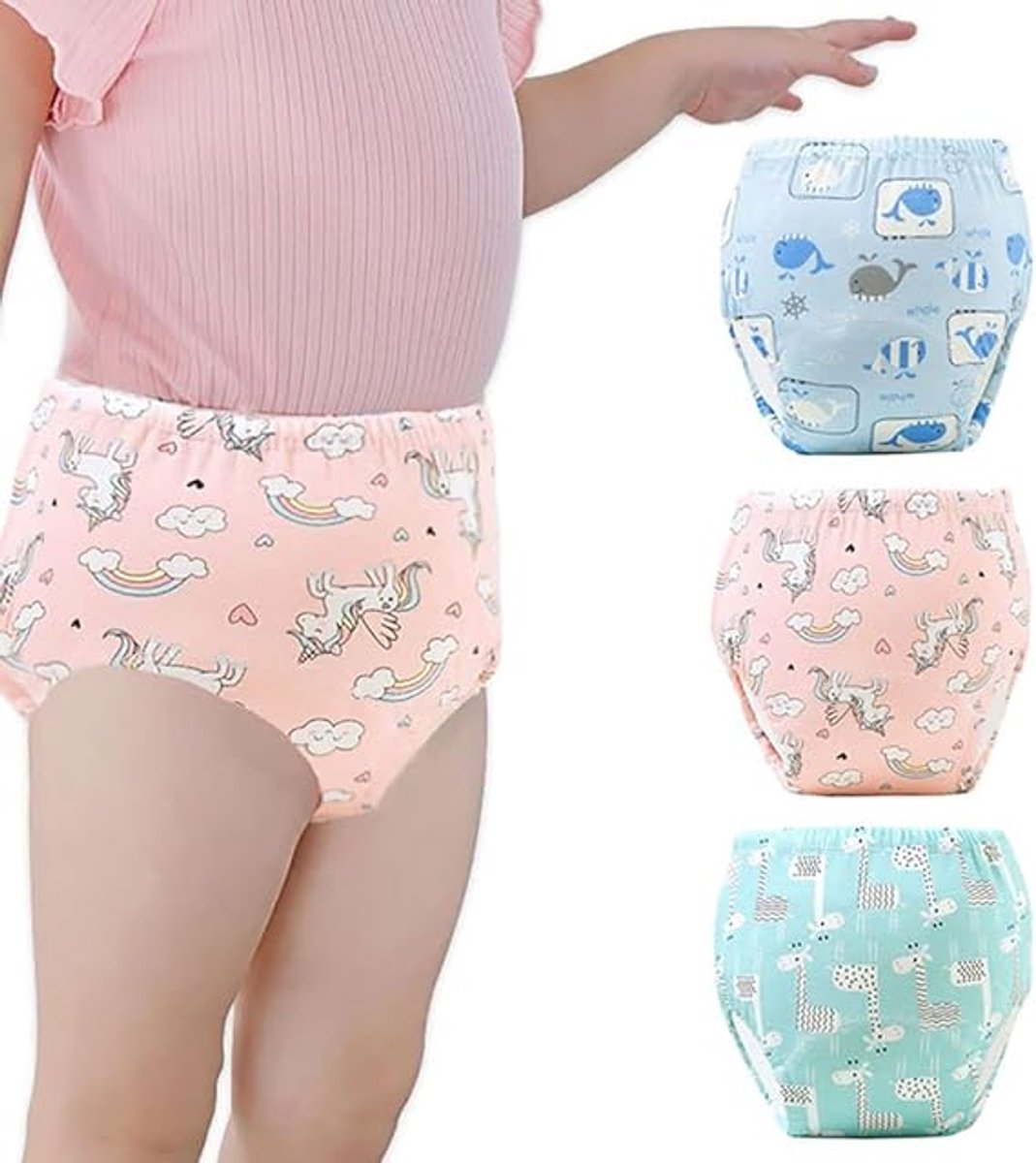 Set van 3 babyluiers voor jongens en meisjes, wasbare trainingsbroekjes, geschikt voor baby's van 1-5 jaar, Meerkleurig-2, maat 90 (Minder dan 9 kg).