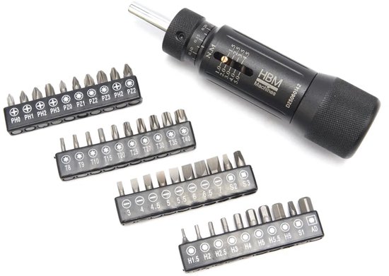 VANPO Momentschroevendraaier, 1/4 inch, 1-6 Nm, kleine momentsleutel, schroevendraaierset met 40 S2-bits, klikherinnering voor gereedschap, fietsreparatie
