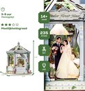 Modelbouwpakket Windsor bloemenhuis met trouwkoppel en afmetingen.
