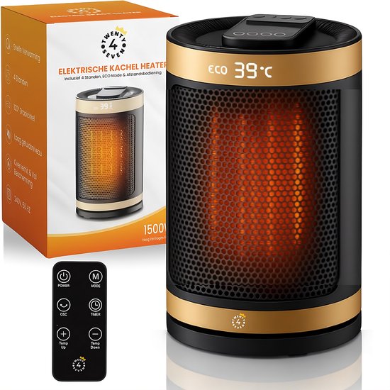 Chauffage électrique Twenty4seven® - Radiateur soufflant en céramique - Chauffage d'intérieur - Mini -chauffage - Chauffage avec fonction rotative, minuterie et 1500 W