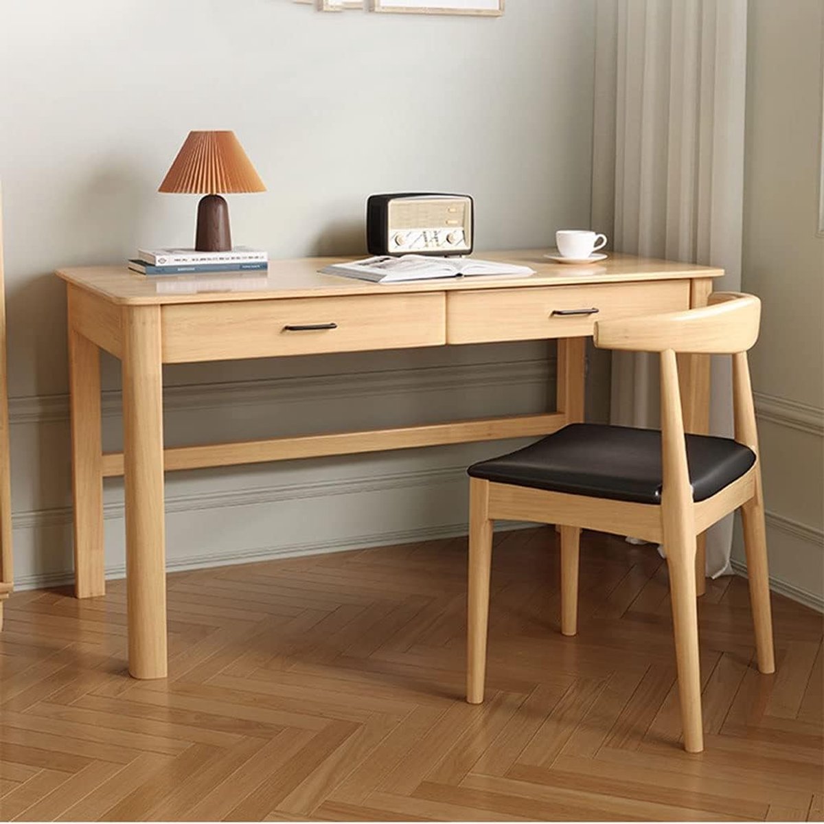 Novihome– Modern Computerbureau met Lades en Stoel, Ergonomisch Bureau voor Thuiswerk of Studie, 80–140 cm, Houten Bureau voor Slaapkamer & Kantoor – Novihome