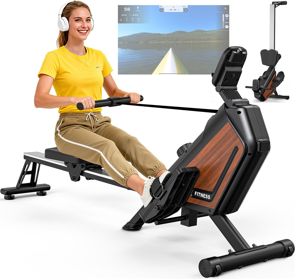 Huiselijke Roeimachine, 16 Weerstandsniveaus, Stille Magnetische Roeitrainer met APP, Maximaal Gewicht 160 kg, Compact en Ruimtebesparend - Huiselijke - €169,99