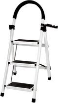 PIPIPOXER-Huishoudtrap Keukentrap - 3 Treden - Metalen Huishoudladder Inklapbaar -Trapladder Opvouwbaar - Anti-Slip - Inklapbaar -wit