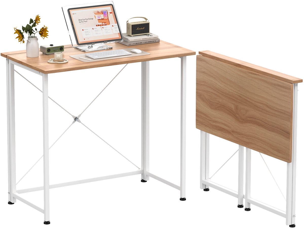 PIPIPOXER Opvouwbare Tafel - Bureau Kantoortafel Computertafel 80x45x74cm, lichtbruin